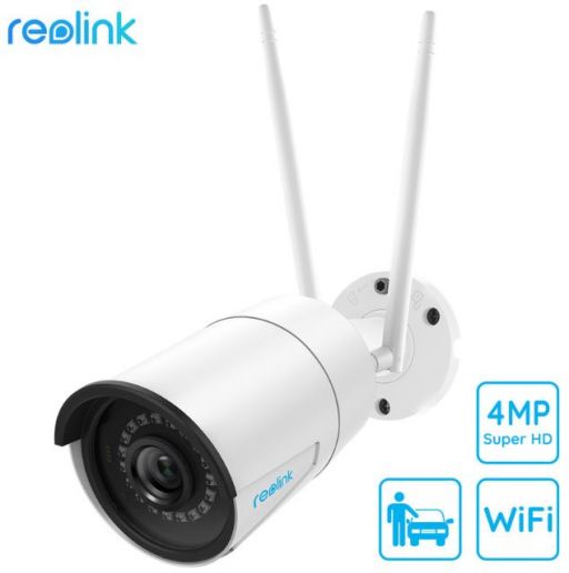 Kamera Reolink RLC-410W, zunanja ali notranja, WiFi, Super HD 4MP, AI, IR nočno snemanje, senzor gibanja, mikrofon, IP66 vodoodpornost, brezplačna aplikacija, bela