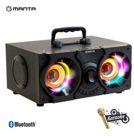 Prenosni Karaoke zvočnik Manta MMS10, Bluetooth 5.0, 40W RMS, STEREO 2.2, TWS, polnilna baterija, RGB LED osvetlitev, FM Radio, USB / microSD / AUX / MIC-in, črn