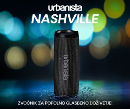 Prenosni zvočnik Urbanista Nashville , 20W, Bluetooth® 5.2, TWS, do 18 ur predvajanja, upravljanje z gumbi, IPX7 vodoodpornost, USB Type-C, črn (Midnight Black)