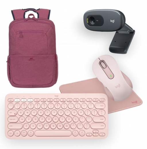 Računalniški komplet Logitech, svetlo roza (M650, K380, C270) + darilo