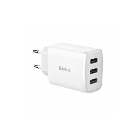 Hišni polnilec Baseus Compact, 3 x USB 17W, bel