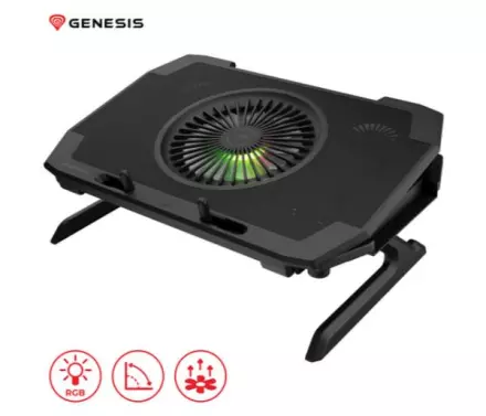 Hladilno stojalo / podstavek za prenosnike GENESIS OXID 850 RGB,  do 17.3``, 6 naklonov, RGB LED osvetlitev, 5 ventilatorjev, črno