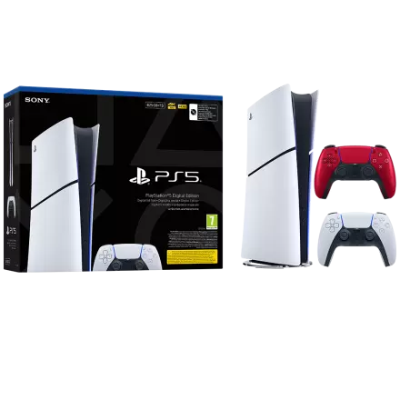 Igralna konzola PlayStation 5 Slim Digital, 825GB + dodaten kontroler (v. rdeč)