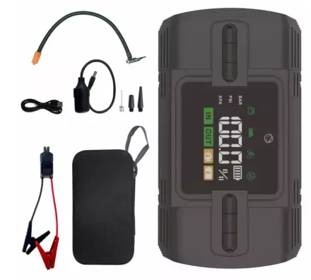 Zagonska baterija, powerbank, zračni kompresor in LED luč, 12000mAh, 1200A, 150PSI, LCD, 12V, USB-C MANTA MAJS001AP 4v1 