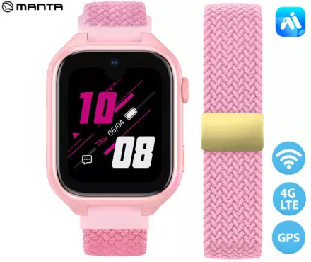 Otroška pametna ura Manta Stelio Junior Pro AI 4G - roza 