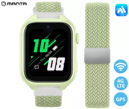 Otroška pametna ura Manta Stelio Junior Pro AI 4G - zelena 