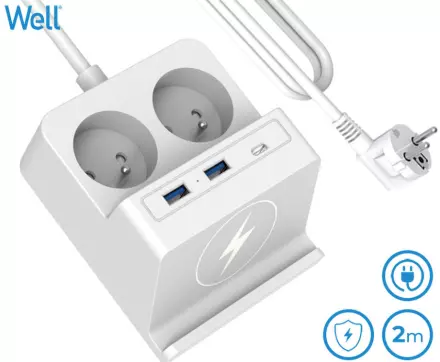 Električni podaljšek WELL EXTS-2S2M-USBC3W
