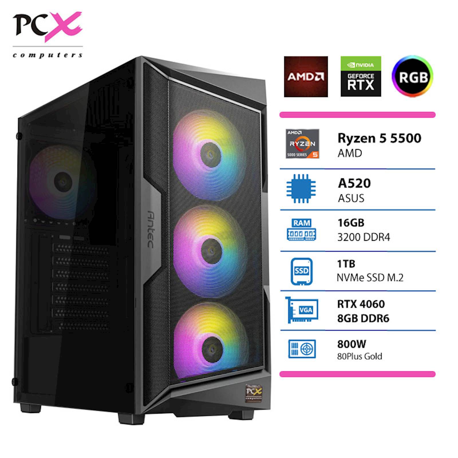 Namizni računalnik PCX Extian R5 5500 16GB 1TB RTX4060 1