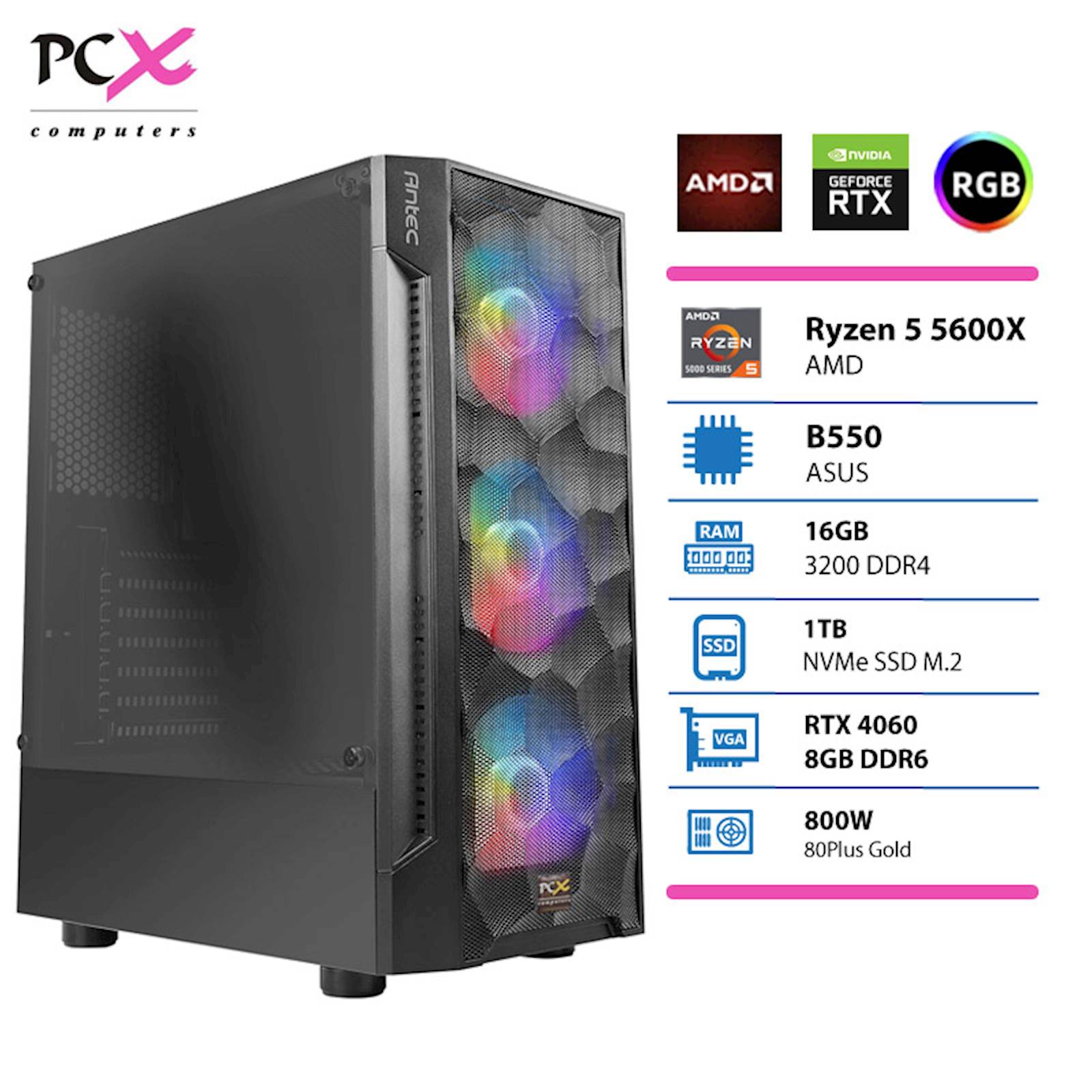 Namizni računalnik PCX Extian R5 5600X 16GB 1TB RTX4060 1