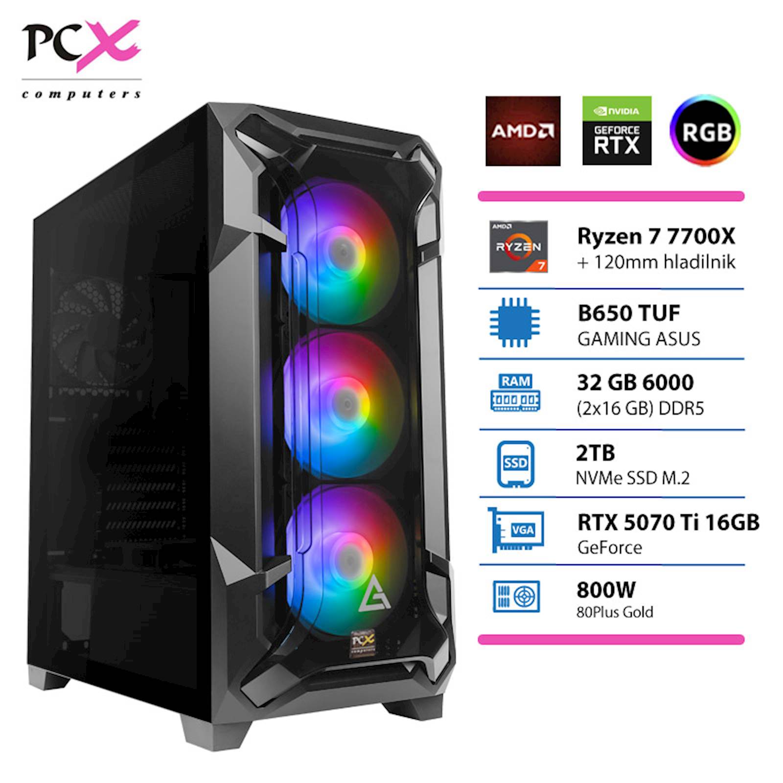 Namizni računalnik PCX Extian R7 7700X 32GB 2TB RTX5070TI 1