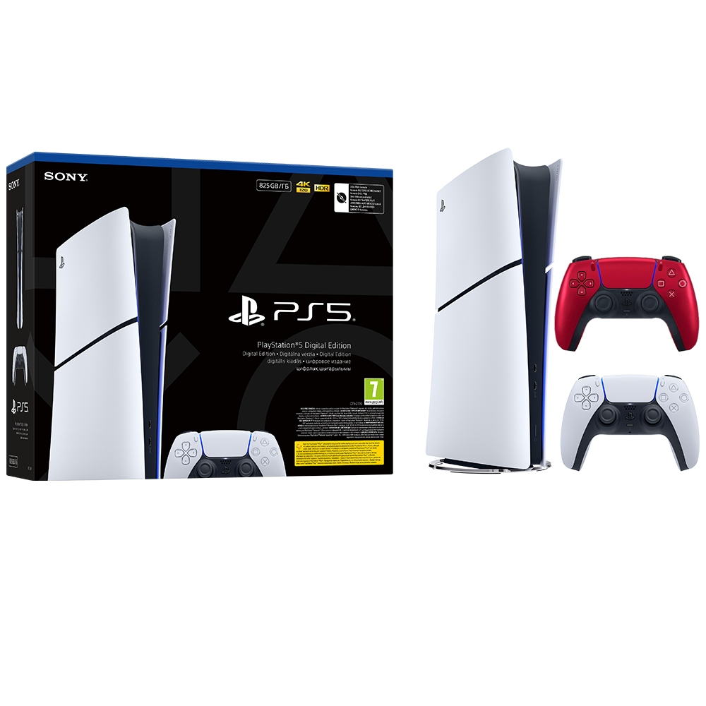 Igralna konzola PlayStation 5 Slim Digital, 825GB + dodaten kontroler (v. rdeč) 1