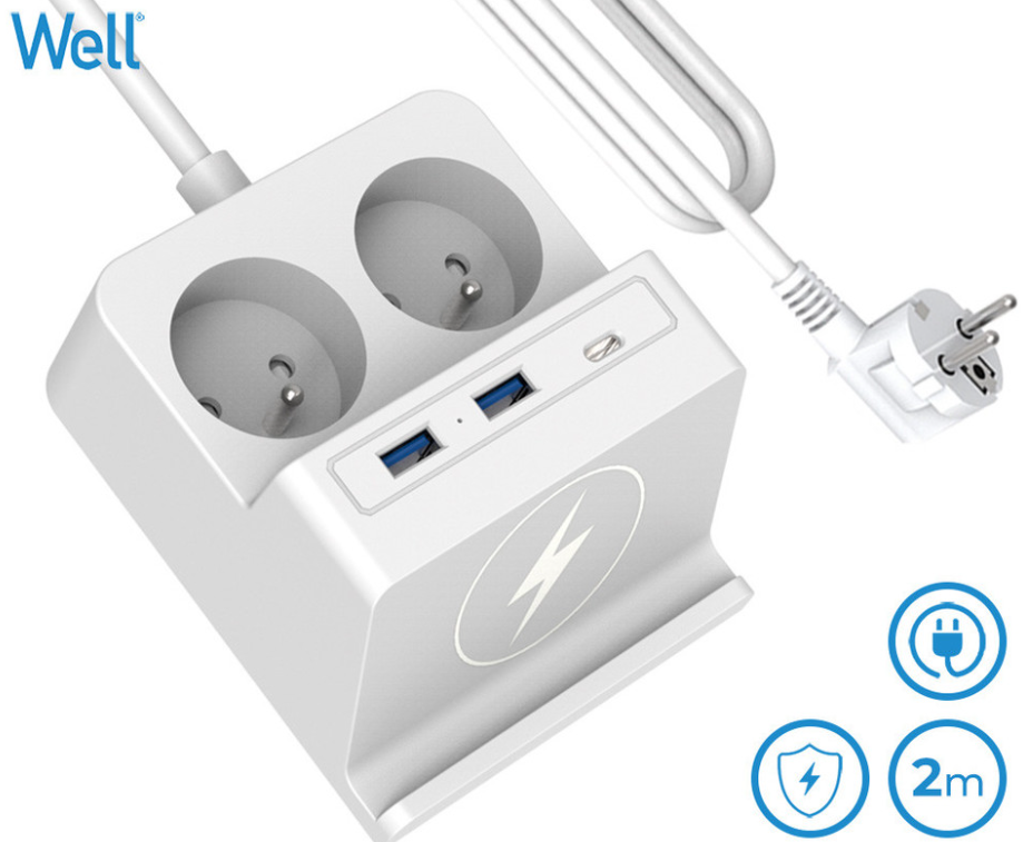Električni podaljšek WELL EXTS-2S2M-USBC3W 1