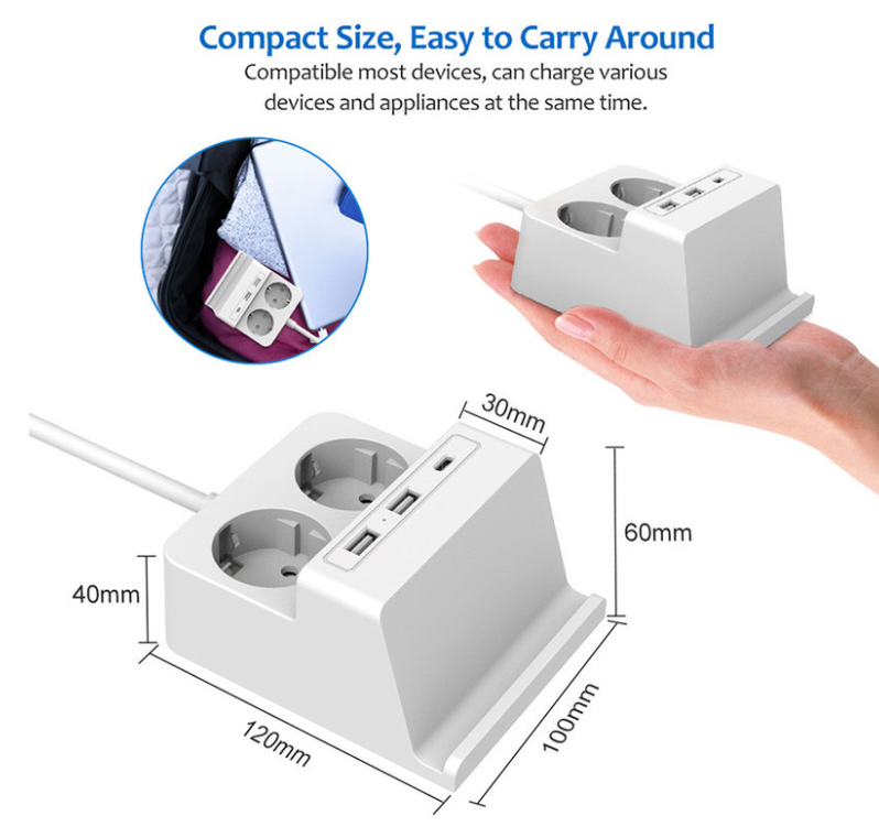 Električni podaljšek WELL EXTS-2S2M-USBC3W 3