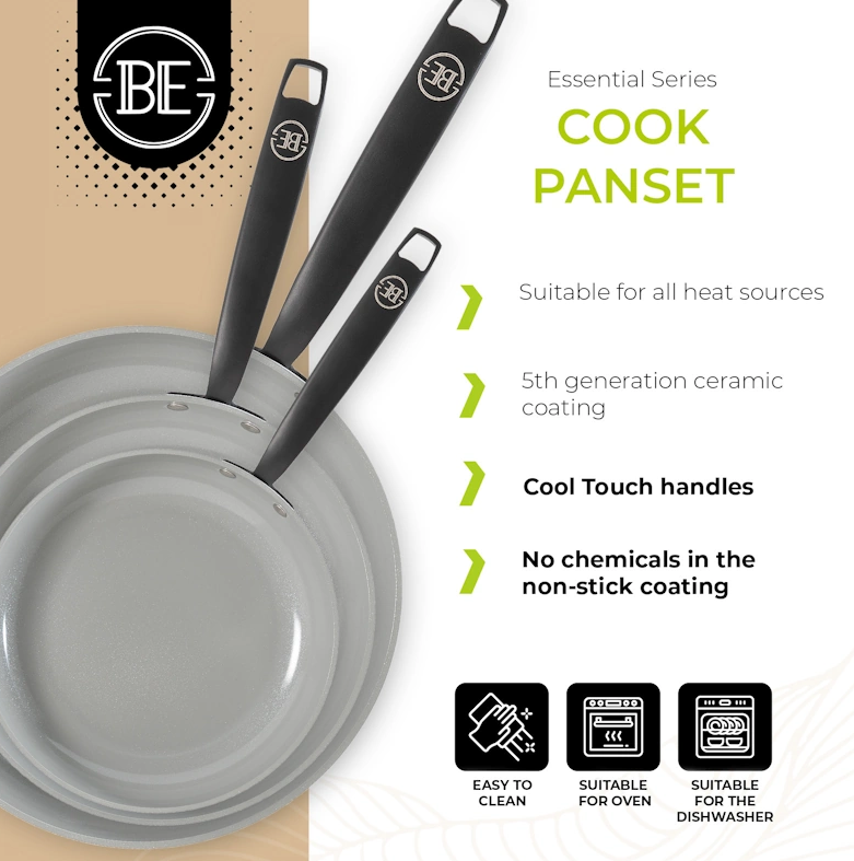 Set posod BE Living Set tava Essential Black 20-24-28 cm 2