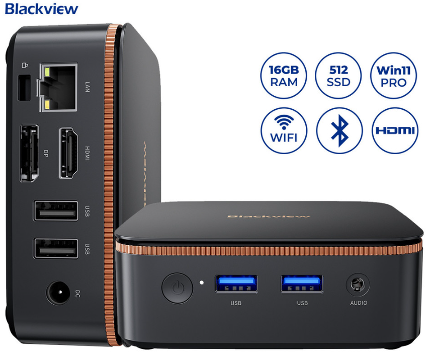 Namizni mini računalnik Blackview MP20, Windows 11 PRO, AMD Ryzen 3 3300U, 16GB RAM, 512GB SSD 1